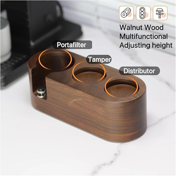 Walnut Wood Coffee Filter Holder, Espresso Tamper Mat Stand, Coffee Maker Support Base Rack, Barista Accessories(Equipped with motor handle)