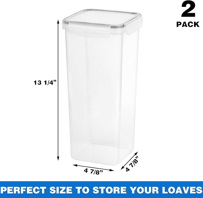 Tiawudi 2 Pack Bread Box, Plastic Bread Container, Bread Storage for Kitchen Counter, Bread Keeper with Airtight Lid, Tall Bread Saver, Sandwich Bread Holder, 5.6 Qt / 5.3L Each