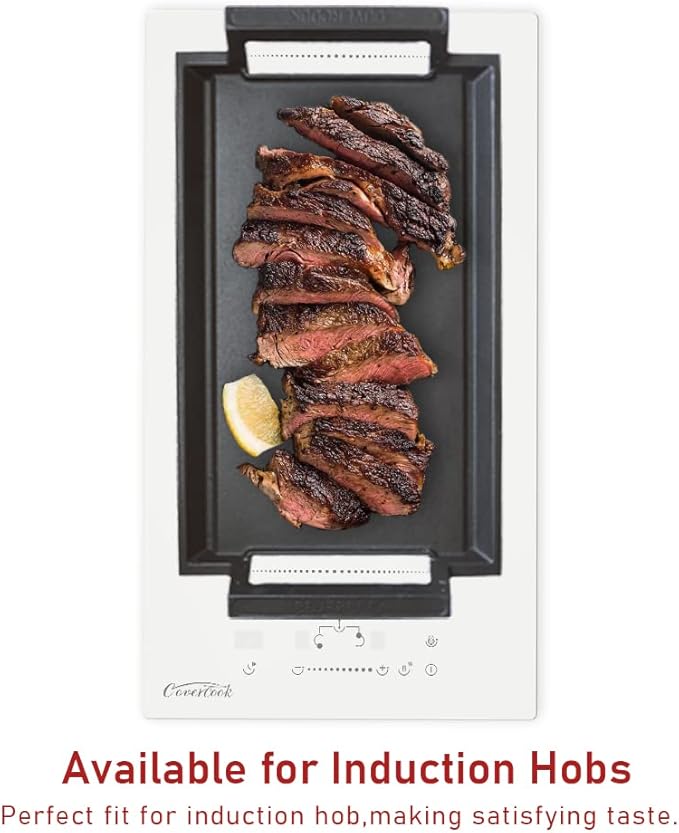 COVERCOOK Griddle Pan, Cast Iron Grill Hot Plate, Rectangular Grill with Flat Surface for Electric Stove Top and Induction Cooktop,16.7 x 9.1in