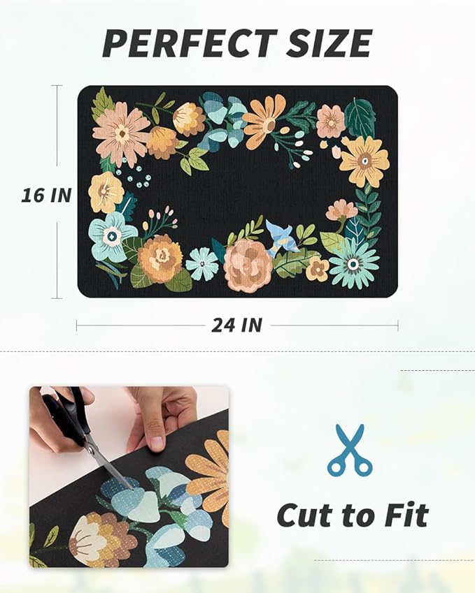 AMOAMI Coffee Mat Hide Stain Rubber Backed Absorbent Dish Drying Mat for Kitchen Counter - Bar Accessories Fit Under Coffee Maker, Espresso Machine, Dish Rack - Floral Black 16x24