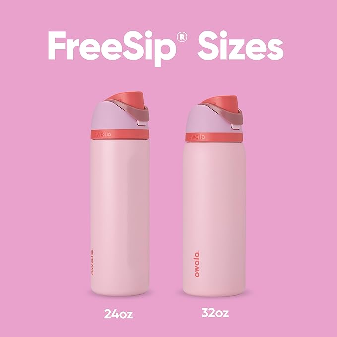 Owala FreeSip Insulated Stainless Steel Water Bottle with Straw for Sports and Travel, BPA-Free Sports Water Bottle, 32 oz, Pink, Angel Food Cake