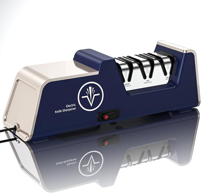 Homly Professional Electric Knife Sharpeners for Kitchen Knives with Diamond Abrasives and Precision Angle Guides, Multifunctional 3-Stage Slots, Applicable to Straight Knife and Ceramic Knife