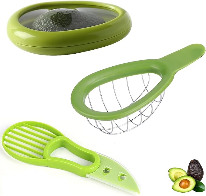 Avocado Slicer Tools 3 PCS - Avocado Saver for Fridge to Keep - Avocado Slicer for Peeler Pitter - Avocado Cutter for Cuber Dicer - Fruit Vegetable Avocado Tools-Kitchen Gadgets