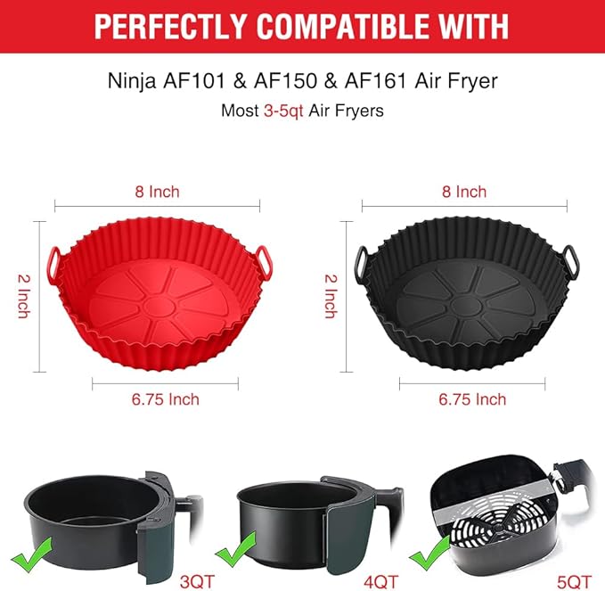 Silicone Liners for Ninja Air Fryer AF101/161/150, Compatible with COSORI/Gourmia/PowerXL/Instant Essentials/Fabuletta/Chefman/Dreo/Ultrean Air Fryer 3-5QT