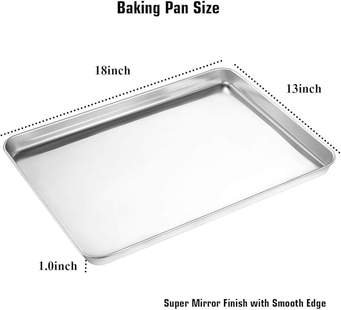 Wildone Baking Sheet Set of 2 - Stainless Steel Cookie Sheet Baking Pan, Size 18 x 13 x 1 inch, Non Toxic & Heavy Duty & Mirror Finish & Rust Free & Easy Clean