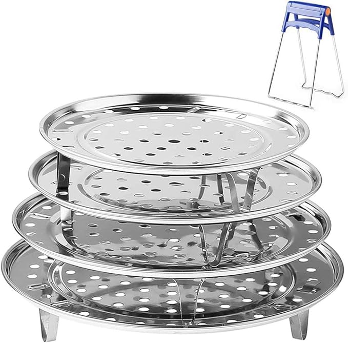 Round Stainless Steel Steamer Rack 7.6" 8.5" 9.33" 10.23" Inch Diameter Steaming Rack Stand Canner Canning Racks Stock Pot Steaming Tray Pressure Cooker Cooking Toast Bread Salad Baking (4 Pack)
