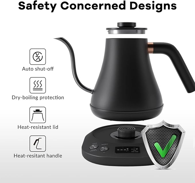 Mecity Electric Kettle Gooseneck Pour Over Kettle ±1℉ Temperature Control Quick Heating Water Boiler for Coffee & Tea & Formula Auto Shut Off Tea Kettle 1200 Watt, 0.8L, Matt Black, Barista Edition