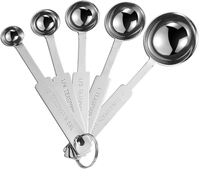 5PCS OstWony Measuring Spoons Set, Includes 1/8 tsp, 1/4 tsp, 1/2 tsp, 1 tsp, 1 tbsp, Food Grade Stainless Steel measuring cups, Tablespoon and Teaspoon for Measure