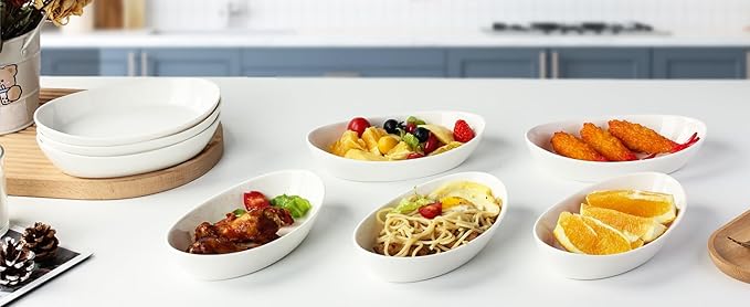 Au Gratin Baking Dishes for Oven Safe, Porcelain Mini Casserole Dish (6pc Set). 10oz Individual Gratin Dishes Set, Ceramic Small Baking Dish for Single Serving, Banana Split Bowls, 7.6x4.4in