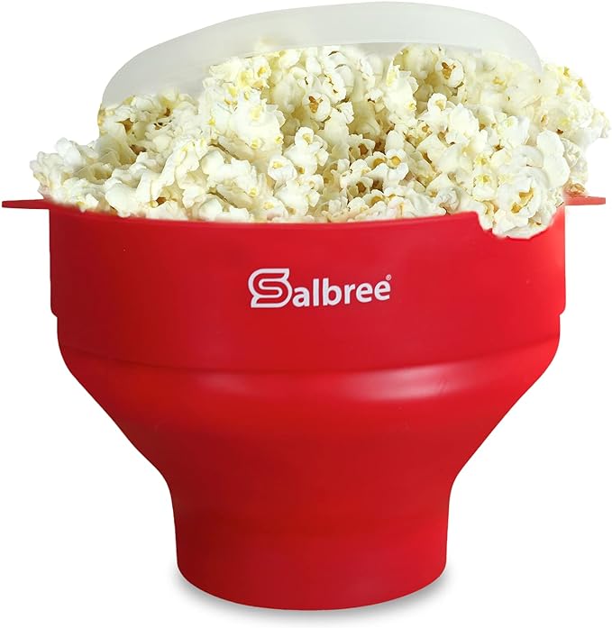 The Original Salbree Collapsible Silicone Microwave Popcorn Popper Maker Machine, Microwavable Bowl Holds 16 Cups, Uses Hot Air and Oil Always Optional - The Most Colors Available (Red)