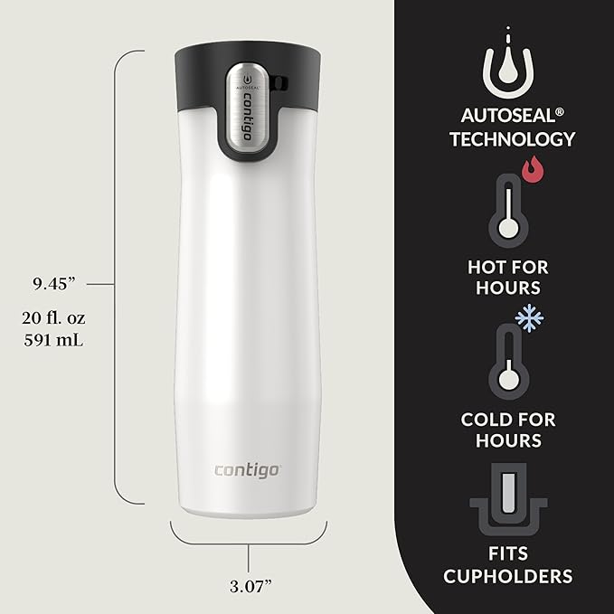 Contigo AUTOSEAL West Loop Vacuum-Insulated Stainless Steel Travel Mug with Easy-Clean Lid 20 oz 2-Pack Salted Frosted Pearl; Glacier Frosted Pearl