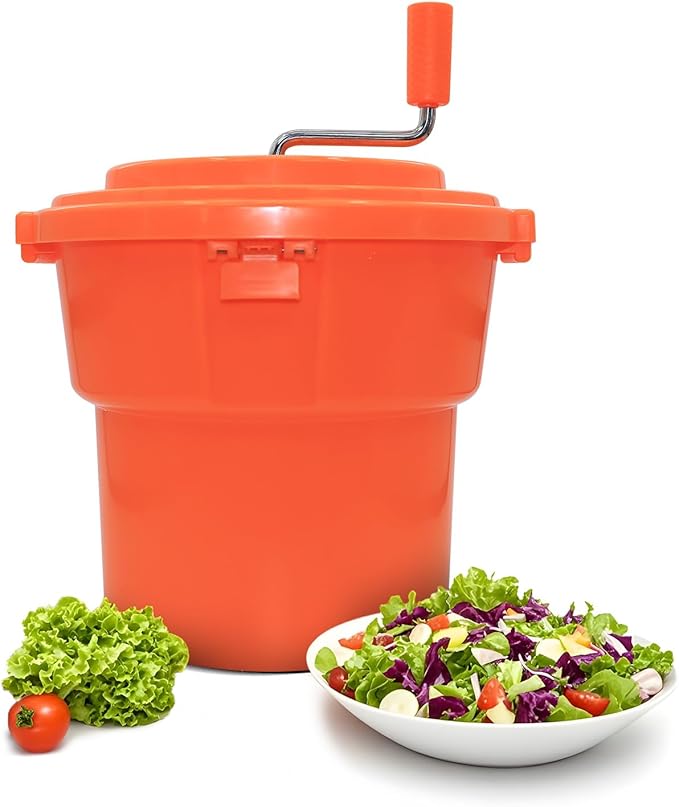 CMI 2.5 Gal/10 Qt Large Commercial Salad Spinner Jumbo Manual Lettuce Dryer-Dries up to 4 Heads of Lettuce, Orange (SP-9.5)