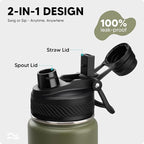 Swigina [2-IN-1 LID] Insulated Water Bottle with Silicone Boot (36hrs Cold/18hrs Hot) - DIY Stickers, Leakproof, BPA Free, 24 oz