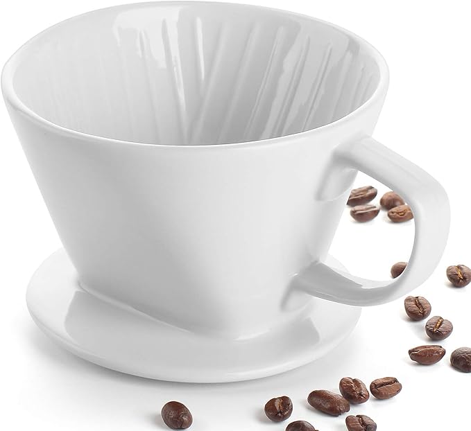 DOWAN Pour Over Coffee Maker, Non-Electric Pour Over Coffee Dripper, Manual Brew Maker, Single Cups Porcelain Slow Brewing Accessories for Gifts,White