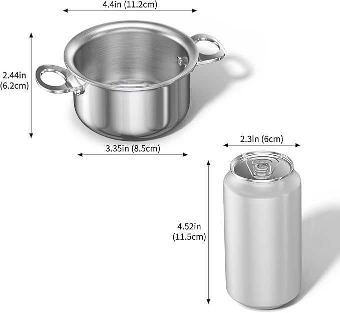 Macevia Mini Sauce Pan with Lid,Stainless Steel Butter Warmer Small Pot, For All Stoves Multipurpose Use for Home Kitchen or Restaurant (13.5oz/400ml) - Silver