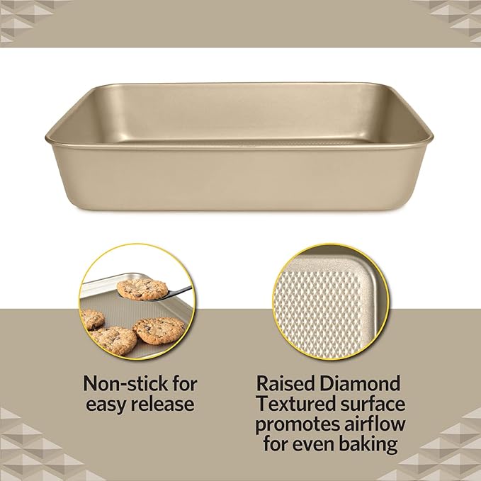 Glad Baking Pan Nonstick - Oblong Metal Dish for Cake and Lasagna - Heavy Duty Carbon Steel Bakeware, Large