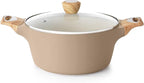 SENSARTE Ceramic Nonstick Stock Pot with Lid, 2.6/4.5/6.6/8.5 QT Soup Pot Casserole Pot, Non-toxic Healthy Pasta Pot, Large Cooking Pot Stew Pot, Induction Compatible, PFOA PFAS PTFE Free, Taupe