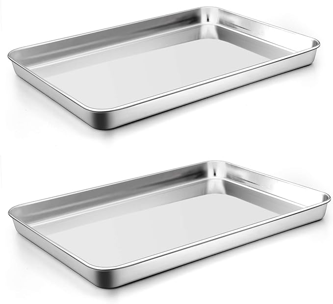 P&P CHEF 16 Inch Baking Cookie Sheet, Oven Pan Tray Stainless Steel Sheet Pan for Kitchen, Oven Bakeware for Multi Uses, Shiny Look & Dishwasher Safe, Healthy & Heavy Duty, 2Pcs