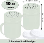 CUSINIUM 10oz Sage Stainless Steel Salt Pepper Dredge Shakers - With Plastic Cap - With Handle - Pack of 2