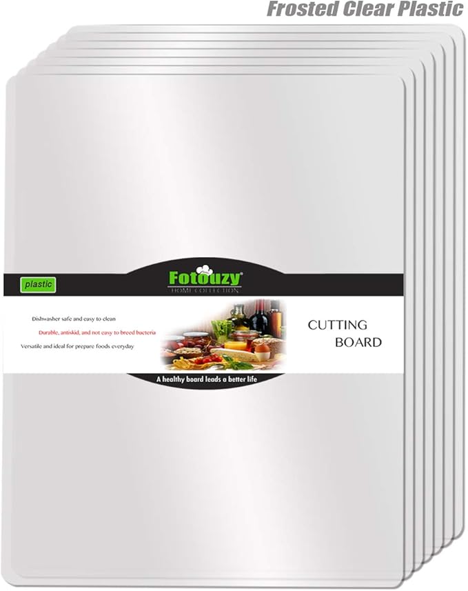 Fotouzy Plastic Cutting Board Set of 7, Frosted Clear Flexible Cutting Mats, BPA-Free, Non-Porous, Dishwasher Safe, Transparent