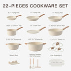 Pots and Pans Set Non Stick Non-Toxic 22 Pcs Ceramic Cookware Sets Nonstick Kitchen Pot&Pan With Lid Cream White Granite Induction Compatible with Glass Lids Crepe Frying Pan PFOA/PFOS-Free