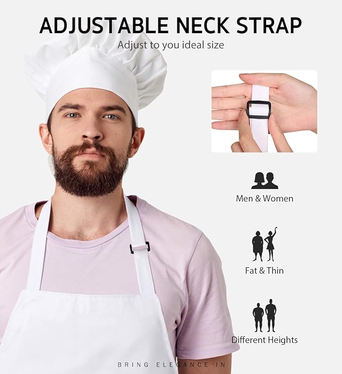 Syntus 12 Pack Bib Apron, Unisex Aprons Adjustable Thicker Version Waterdrop Resistant with 2 Pockets Cooking Kitchen Aprons for Women Men Chef, BBQ Drawing Apron Bulk, White