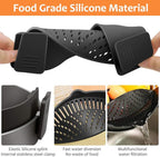 YEVIOR Clip on Strainer for Pots Pan Pasta Strainer, Silicone Food Strainer Hands-Free Pan Strainer, Clip-on Kitchen Food Strainer for Spaghetti, Pasta, Ground Beef Fits All Bowls and Pots (Black)