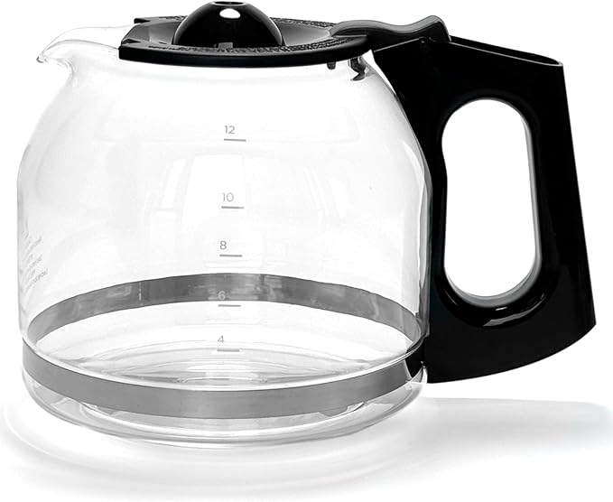 12-Cup Replacement Glass Coffee Carafe Compatible with Black and Decker Coffee maker Model CM0915BKD, Black Handle with Extra Lid, Product Height: 5.9 inch.