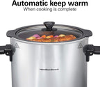 Hamilton Beach Sear & Cook Stock Pot Slow Cooker with Stovetop Safe Crock, Large 10 Quart Capacity, Programmable, Silver (33196)