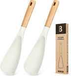 Cooking Spoon for Nonstick Cookwares, Great for Cooking and Serving Sturdy BPA-Free Matte Silicone, Wood Handle Spoon for Mixing, Scoop, and Scrape (2 Pack of White, 11.4 inch)