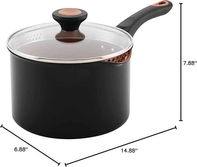Farberware Glide Nonstick Sauce Pan/Saucepan with Straining and Lid, 3 Quart, (Black)