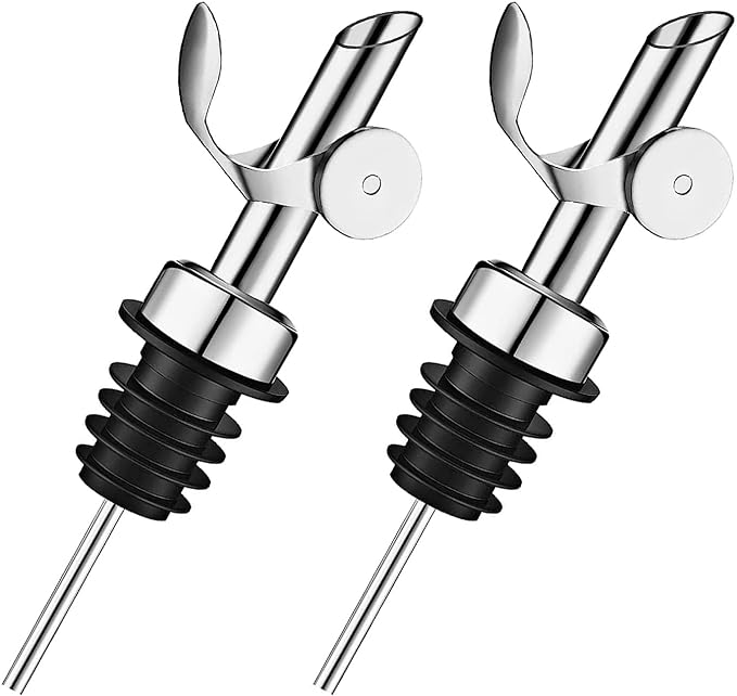 Pafusen 2 Pack Liquor Pour Spout, Auto Flip Olive Oil Dispenser Spout, Pour Spout for Liquor Bottles, Olive Oil Spout, Bottle Pourers for Alcohol Wine Syrup Home Bar Accessories Silver