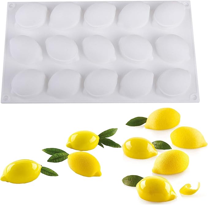OCPO KITCHEN Lemons Silicone Mold for Baking Mousse Cake, Candy, Chocolate Dessert, Pastry, Ice Cream, Pudding, Lemon (15-Cavity)