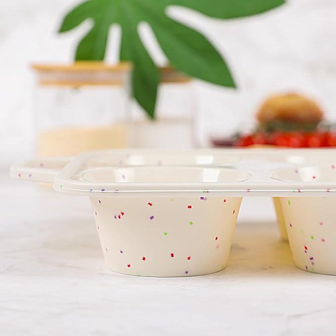 Vinino Jumbo Muffin Pan with Metal Reinforced Frame-2Pack, Silicone Cupcake Pan for Baking 6 Cup Jumbo Size, BPA Free Silicone Muffin Tray, Cupcake Baking Pan Molds for Oven Dishwasher Safe-Cream