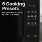 Chefman Countertop Microwave Oven 0.9 Cu. Ft., 900 Watts with 10 Power Levels, 6 Cooking Presets with One-Touch Express Cook, Eco Mode, Child Safety Lock, & Mute Button - Black