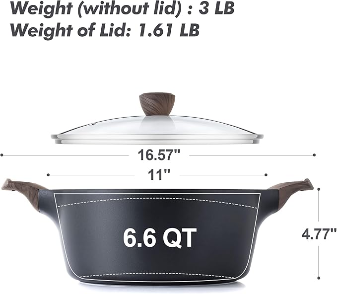 SENSARTE Nonstick Stock Pot with Lid, 2.6/4.5/6.6/8.5 QT Soup Pot Casserole Pot, Healthy Pasta Pot, Large Deep Cooking Pot, Big Sauce Pot Stew Pot, Induction Compatible, PFOA PFOS APEO Free, Black
