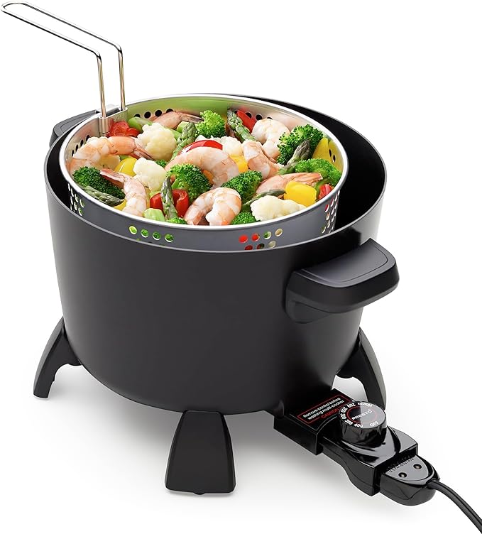 Presto 8-Quart Big Kettle, Steamer and Deep Fryer Multi-Cooker, Black