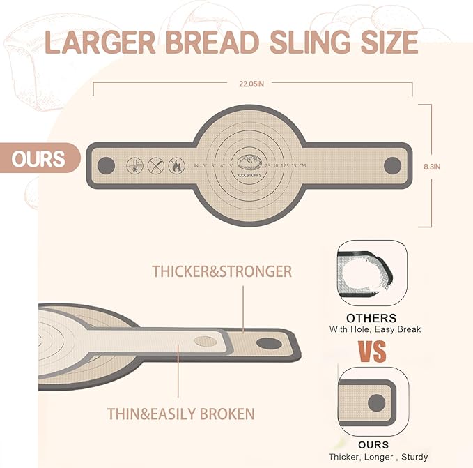 Silicone Bread Sling, Easy Clean Reusable Baking Mat With Extra Long Handles for Dutch Oven, Transfer Bread Dough Easily, 2-Piece Set Grey