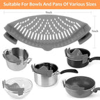 YEVIOR Clip on Strainer for All Pots Pan,Silicone Pasta Strainer Kitchen Gadgets,Collapsible Colander for Noodle,Vegetables,Fruit,Spaghetti (Grey)