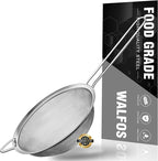 Walfos 4.6 Inch Fine Mesh Strainer, Premium Stainless Steel Colanders and Sifters, with Reinforced Frame and Sturdy Handle, Perfect for Sift, Strain, Drain and Rinse Vegetables, Pastas and Tea