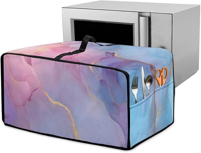 Marble Print Toaster Oven Cover, Heavy Duty Heat-Resistant Air Fryer Cover for Kitchen Counter, Small Appliances Dust Slipcovers, Blue Pink Gold, (Medium-16.1*19.71*10 inches)