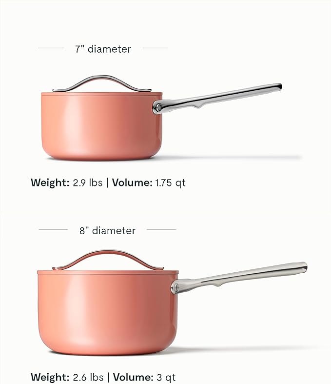 Caraway Nonstick Ceramic Sauce Pan with Lid (3 qt) - Non Toxic, PTFE & PFOA Free - Oven Safe & Compatible with All Stovetops (Gas, Electric & Induction) - Perracotta