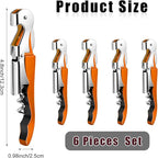 6 Pieces Professional Waiter Corkscrew Wine Openers, Orange Wine Keys Opener Stainless Steel Hinges Serrated Foil Cutter for Restaurant Waiters, Sommelier, Bartenders (Orange)