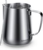Milk Frothing Pitcher, 20oz Steaming Pitcher Stainless Steel Espresso Machine Accessories for Coffee Bar, Cappuccino Barista Tools Milk Jug Steamer Frother Cup with Decorating Latte Art Pen
