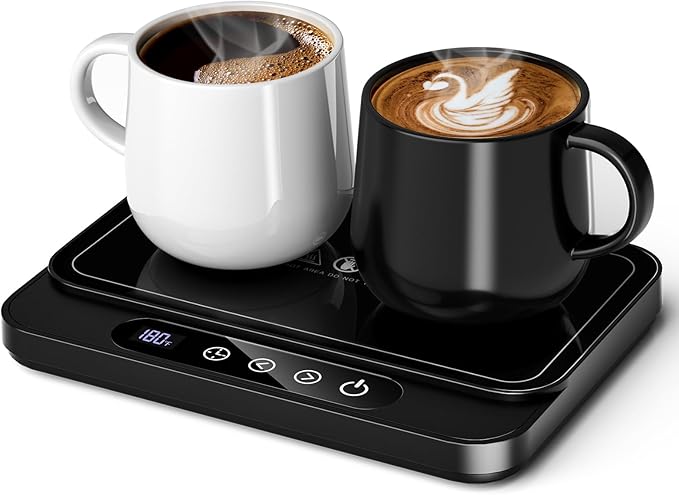 Misby Coffee Mug Warmer, 50W Large Heating Panel Mug Warmer with 6-Temp Settings, 8H Auto Shut-Off, 12H Timer, Ultra-Thin Design, Coffee Warmer for Desk, Ideal for Home, Office, and Travel (Black)