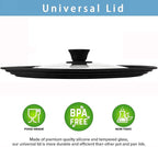 Universal Lid for Pots, Pans and Skillets - Tempered Glass with Heat Resistant Silicone Rim and Heat Resistant Handle Fits 9.5", 10.5" and 11" Diameter Cookware, Black