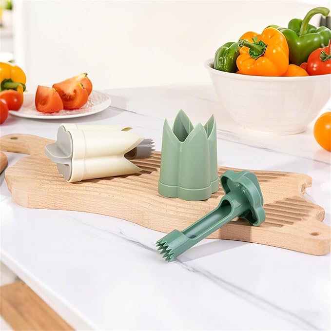 Pepper Corer, 2 in 1 Red Bell Pepper Seed Corer Remover Tool, Fruit & Vegetable Corers Quick Cave Tools for Jalapeno Cutter Deseeder, Red Yellow, 3 PCS