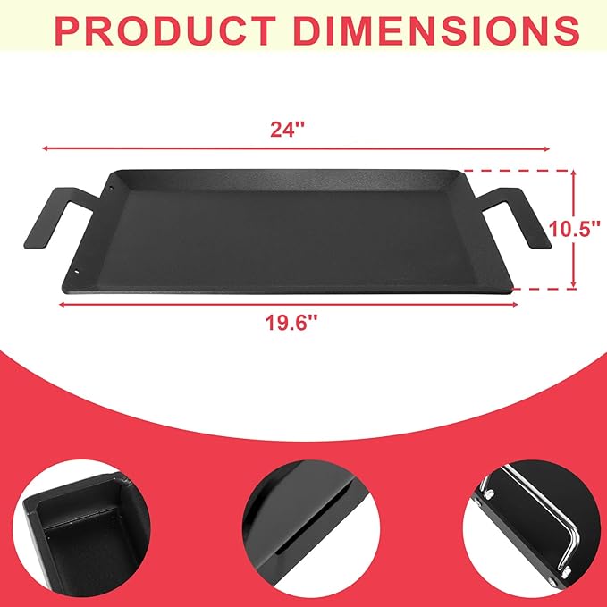 Universal Carbon Steel Griddle for Gas Grill, Griddle Pan for Stove Top, Versatile Stovetop Oven, Induction Cooktop, Flat Top Plate for Charbroil Etc. All Gas & Charcoal Grill 24" x 10"