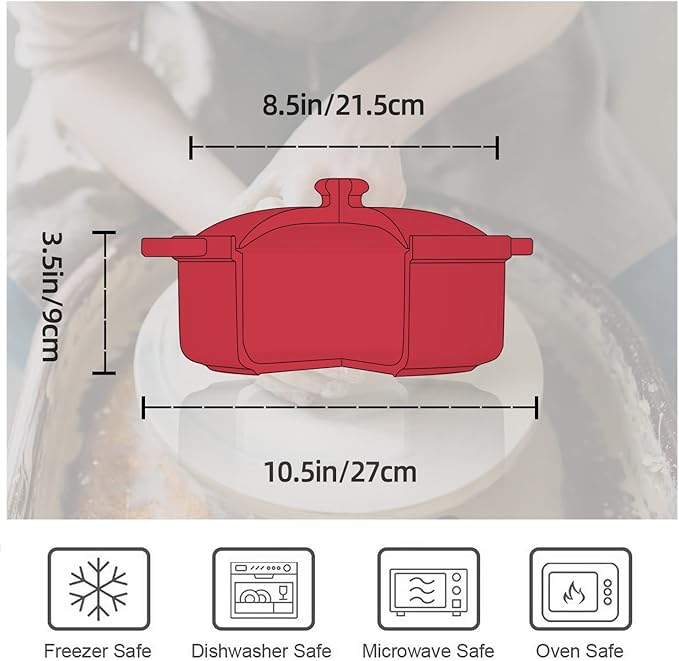 FUN ELEMENTS Casserole Dish, 2 Quart Lace Emboss Casserole Dish with Lid, Oven to Table Ceramic Round Serving Dish with Handles for Dinner and Party, Thanksgiving Christmas Gifts(Christmas Red)