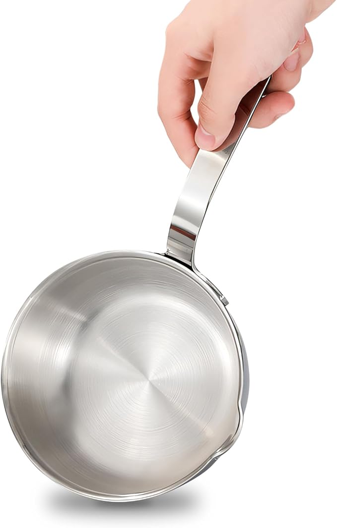 18/10stainless steel butter warmer, 13.5 fl oz(400 ml) coffee/milk warmer, mini saucepan, egg pan, chocolate melter,ideal for seafood butter warmers suitable for induction and gas stoves